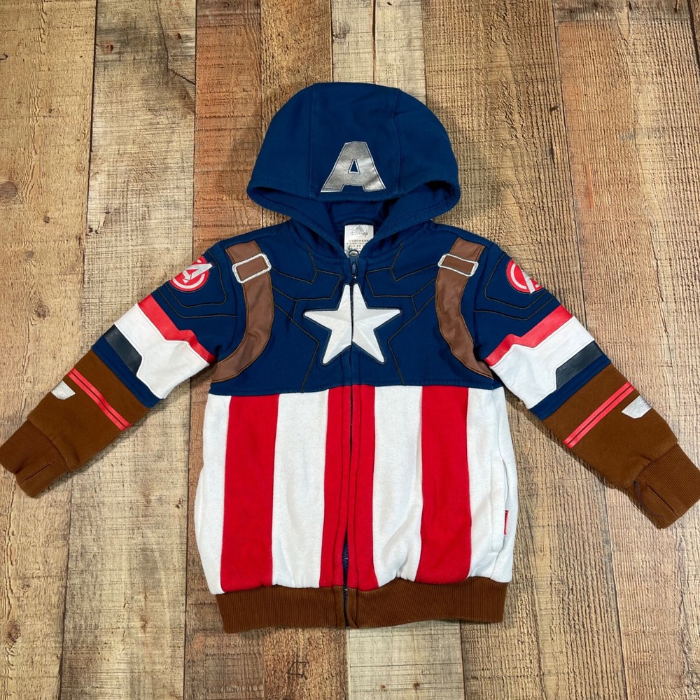 Disney Marvel Captain America Superhero Costume Sweatshirt Hoodie Kids S 4/5